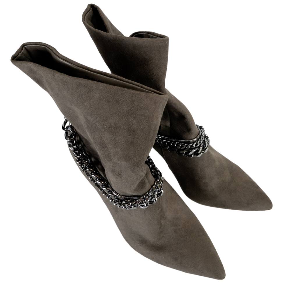 INC International Concepts Reanna Chain Dress Booties Taupe - Picture 3 of 4
